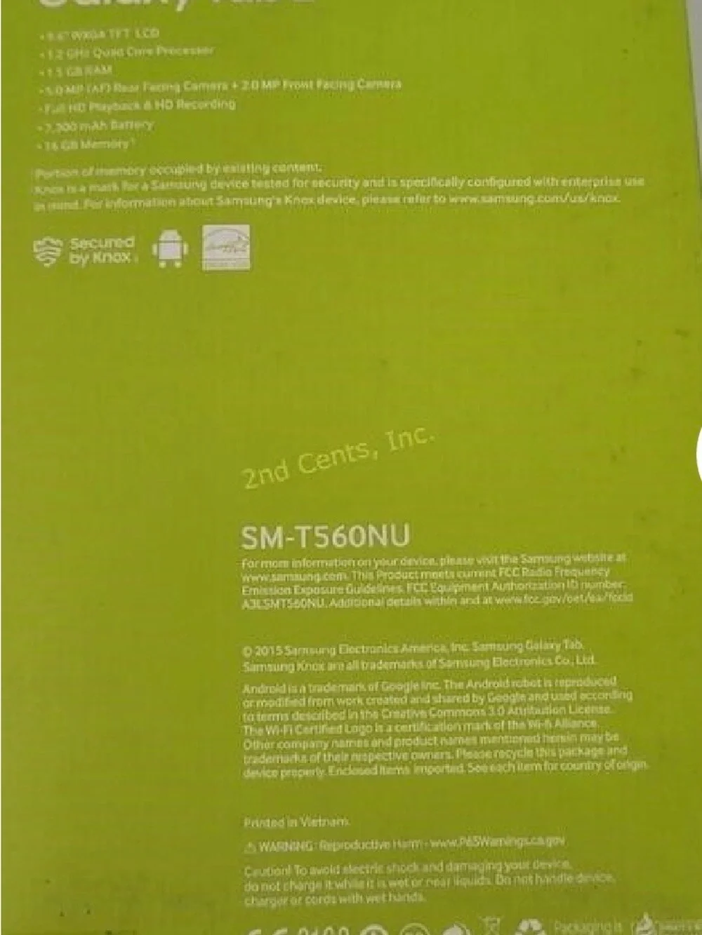 Samsung Galaxy Tab E Lime Green Box
